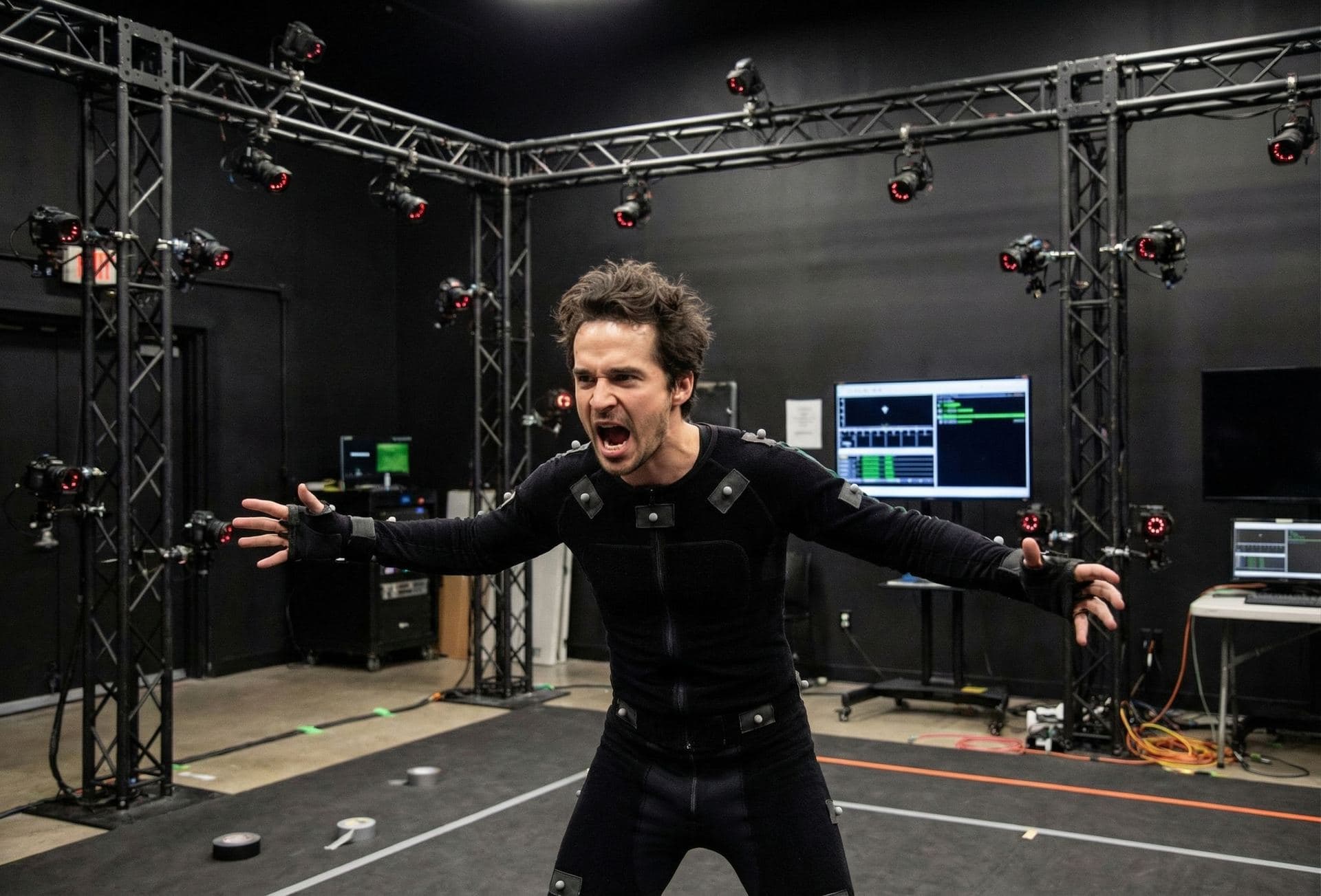CJ Emerson performing in a motion capture studio