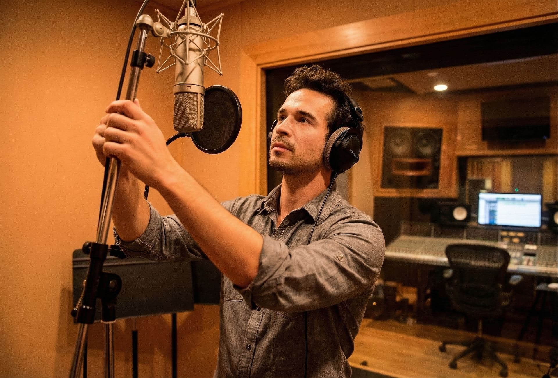 CJ Emerson at the microphone — eyes closed, in the zone